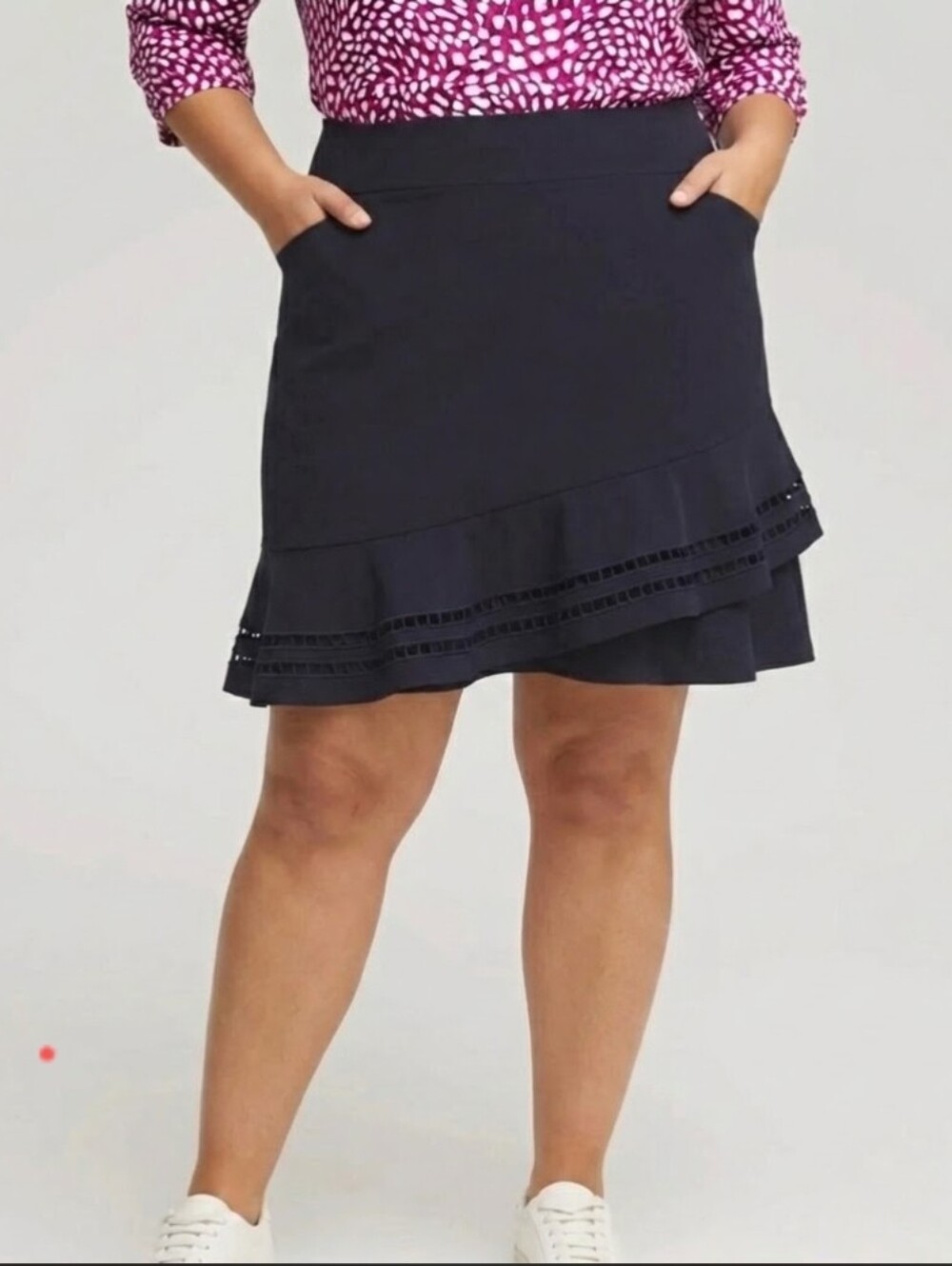 Chico's Black Layered Ruffle Skort with Eyelet Trim